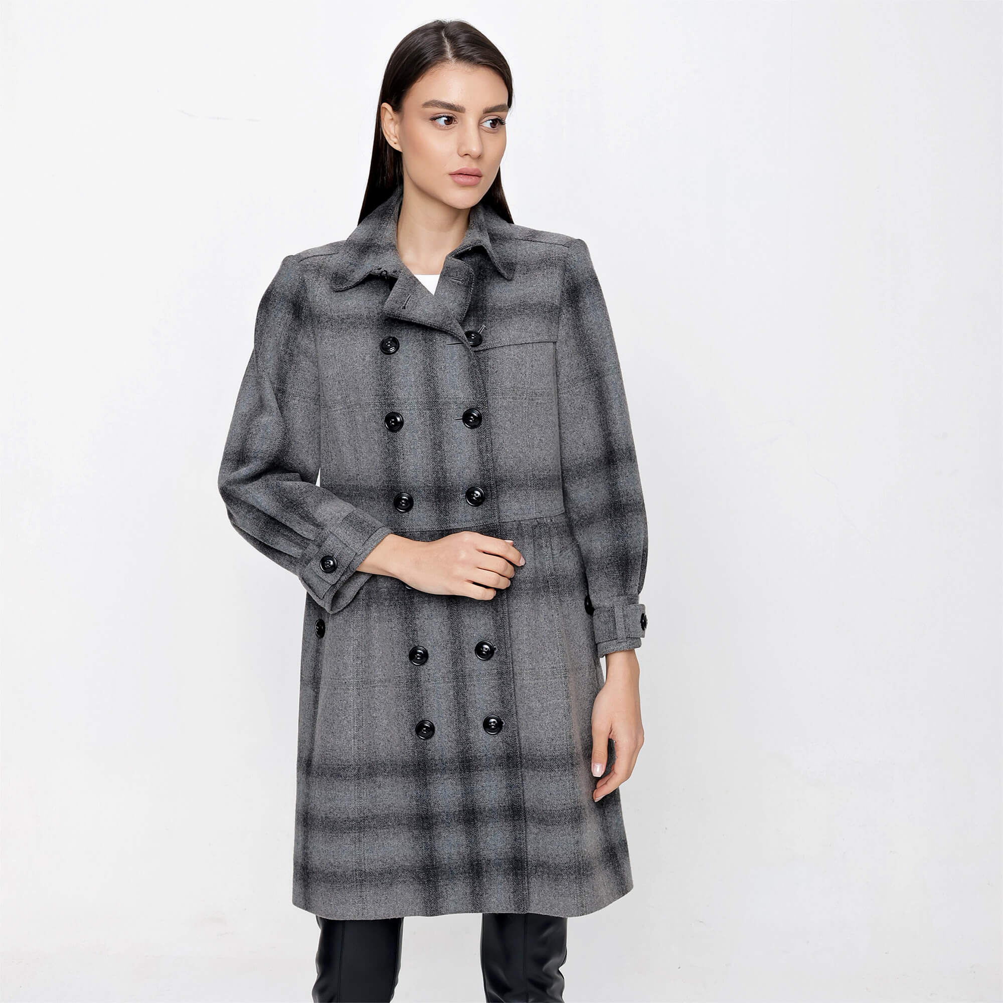 Burberry - Grey Wool & Cashmere Blend Plaid Coat